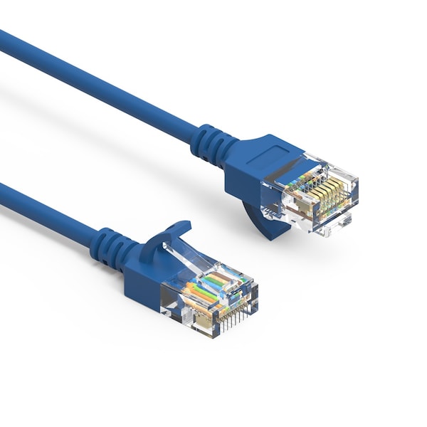 Cable de red Ethernet delgado CAT6A UTP con botas 28AWG - 3 pies - Azul - Bestlink Netware 100254BL