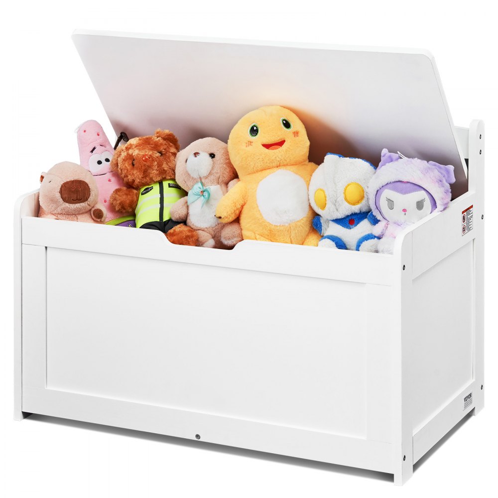 VEVOR Wooden Toy Chest for Kids, Toddler Toy Storage Box with Flip-Top Lid and Safety Hinge, 32.68 x 17.91 x 24.02 Large Kids Storage Bench for Playroom, Bedroom, Living Room or Entryway, White - XTETCWDYHLBC1UNIRV0