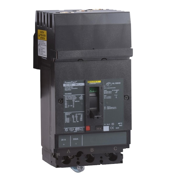 Square D Molded Case Circuit Breaker, HDA Series, 60A, 3 Pole, 600V AC, 25kA at 240V AC - HDA360606