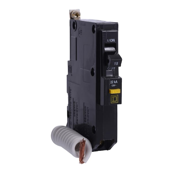 Square D Miniature Circuit Breaker, QOB Series, 15A, 1 Pole, 120V AC, 22kA at 120V AC, A Curve - QOB115VHGFI