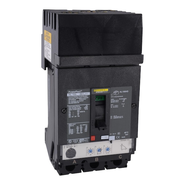 Schneider Electric Molded Case Circuit Breaker, HLA Series, 150A, 3 Pole, 600V AC, 125kA at 240V AC - HLA36150U31X