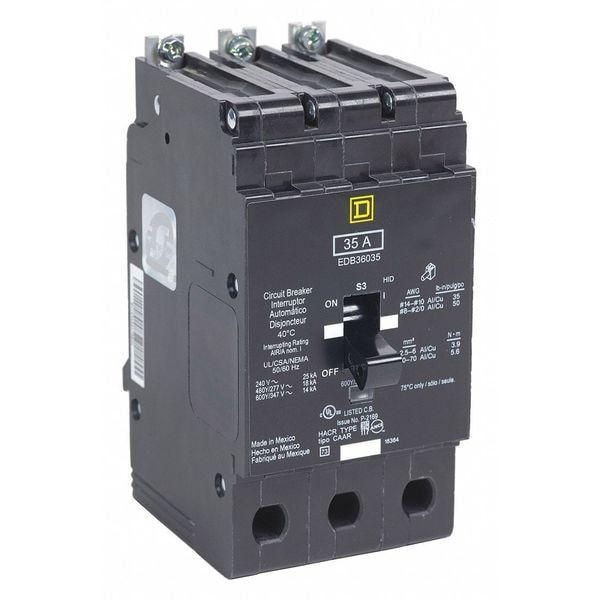 Square D Miniature Circuit Breaker, EGB Series, 60A, 3 Pole, 347/600V AC, 65kA at 120V AC - EGB36060