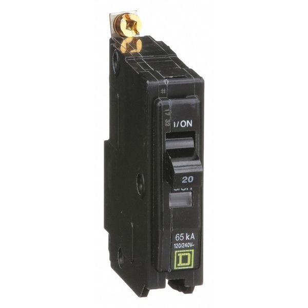 Square D Miniature Circuit Breaker, QHB Series, 20A, 1 Pole, 120/240V AC, 65kA at 120V AC - QHB120