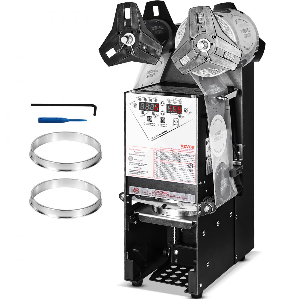VEVOR Fully Automatic Cup Sealing Machine, 500-650 Cups/H, Cup Sealer Machine for 180 mm Tall & 90/95 mm Cup, Electric Boba Tea Sealer with Digital Control LCD Panel for Bubble Milk Tea Coffee, Black - QZDNCFKJCHQZJSKUDV1