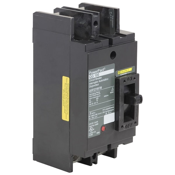 Square D Molded Case Circuit Breaker, QJP Series, 150A, 2 Pole, 240V AC, 100kA at 240V AC - QJP22150TM