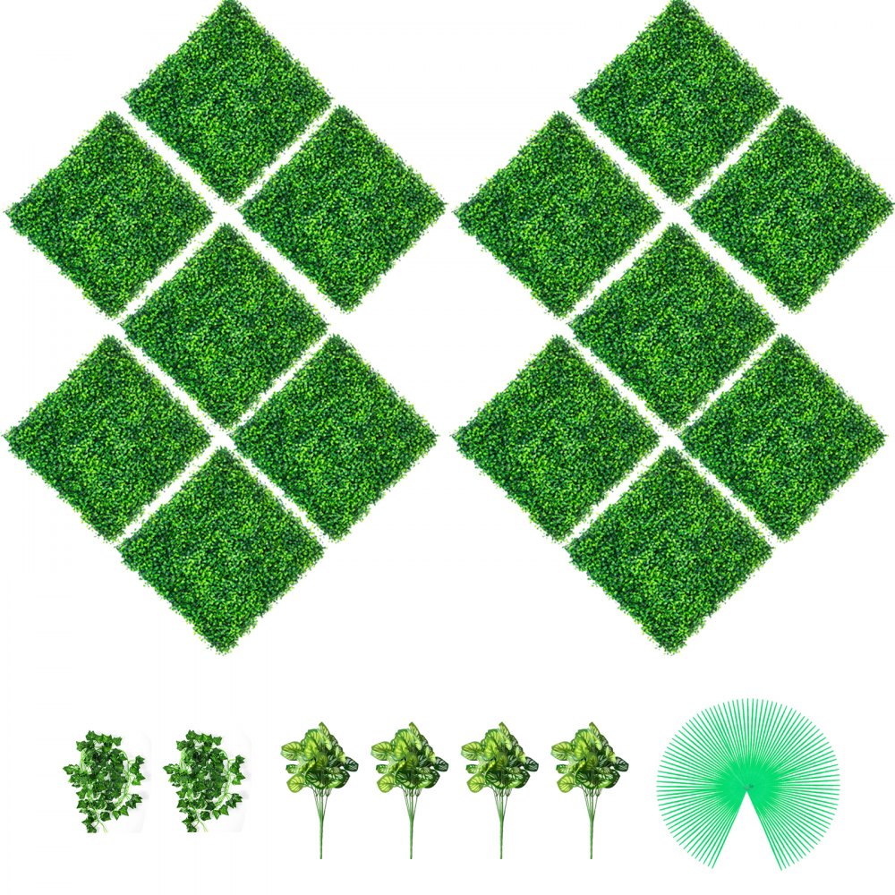 VEVOR Artificial Boxwood Panels, 14 PCS 20"x20" Boxwood Hedge Wall Panels, PE Artificial Grass Backdrop Wall 1.6", Privacy Hedge Screen for Decoration of Outdoor, Indoor, Garden, Fence, and Backyard - ML202014PC400CM1WV0