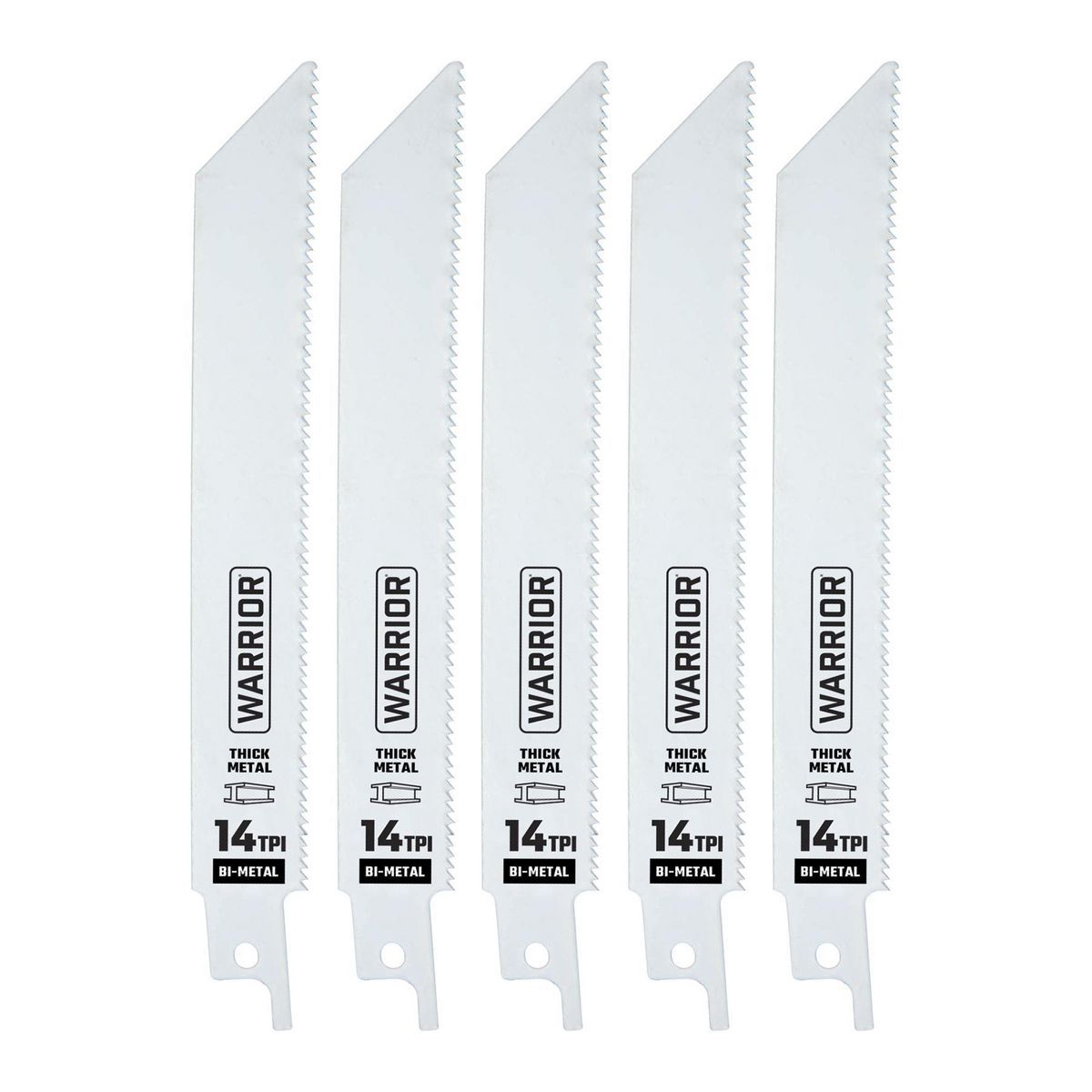 Cuchillas de sierra reciproca bimetálicas Warrior de 6 pulg. para corte de metal de 14 TPI, paquete de 5 - 68033