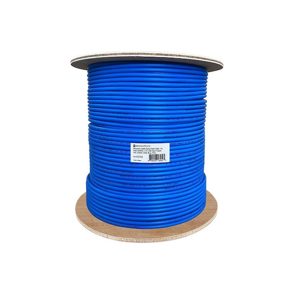 Monoprice Cat6A 500ft Blue CMP UL Bulk Cable TAA Solid UTP 23AWG 550MHz 10G - 43704