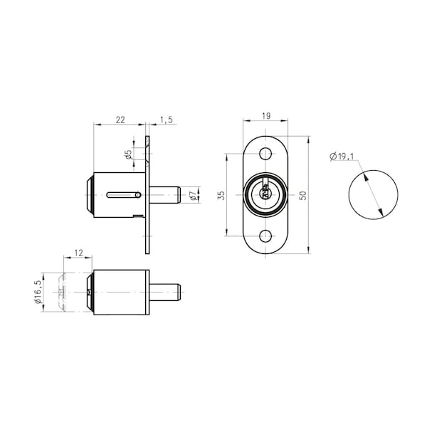Richelieu 34 en 19 mm Cerradura de Botón de Presión para un máximo de 78 en 22 mm de Espesor de Panel Niquel Mate - 369375195