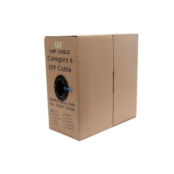 Monoprice Cat6 1000ft Blue CMP UL Bulk Cable Solid w/spine UTP 23AWG 550MHz Pure Bare Copper Reelex - 44492