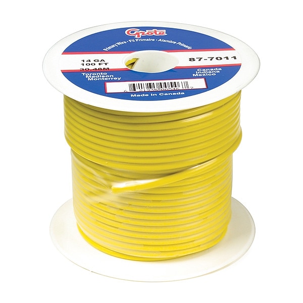 Grote Primary Automotive Wire, GPT, Copper, 10 AWG, 1, Yellow, Stranded, 25 ft - 89-5011