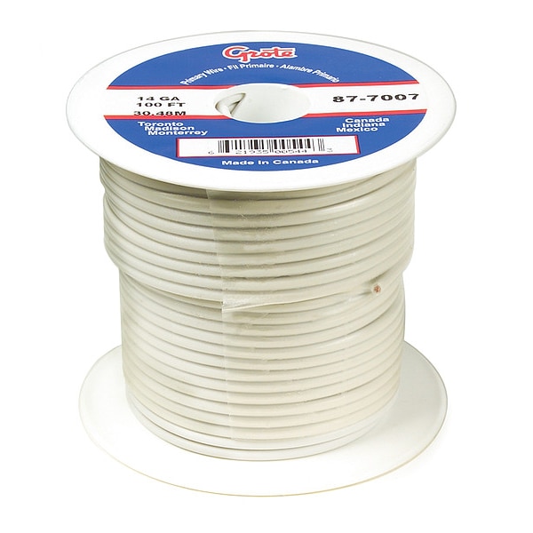 Grote Primary Automotive Wire, GPT, Copper, 10 AWG, 1, White, Stranded, 25 ft - 89-5007
