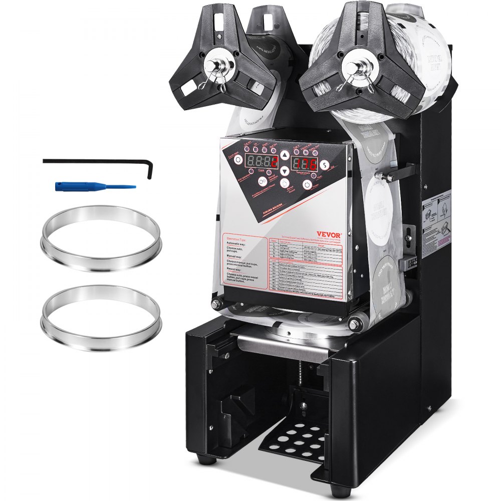 VEVOR Fully Automatic Cup Sealing Machine, 500-650 Cups/H, Cup Sealer Machine for 190 mm Tall & 90/95 mm Cup, Electric Boba Tea Sealer with Digital Control LCD Panel for Bubble Milk Tea Coffee, Black - QZDNCFKJHSQZDV24CV1