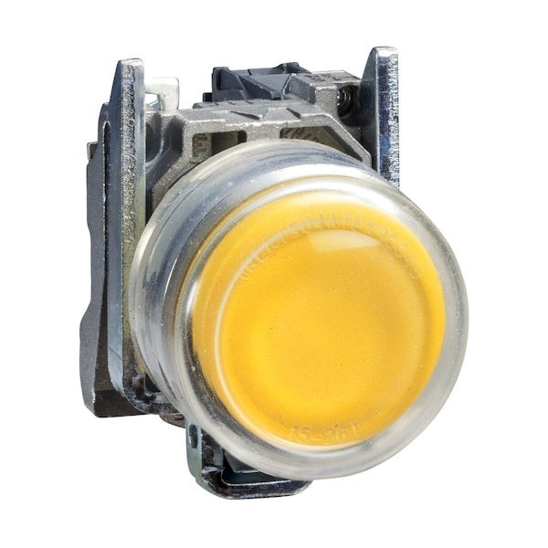 Botón pulsador Schneider Electric, Harmony XB4, metal, proyectando, amarillo, 22mm, retorno por resorte, protegido, sin marcar, 1NA - XB4BP51