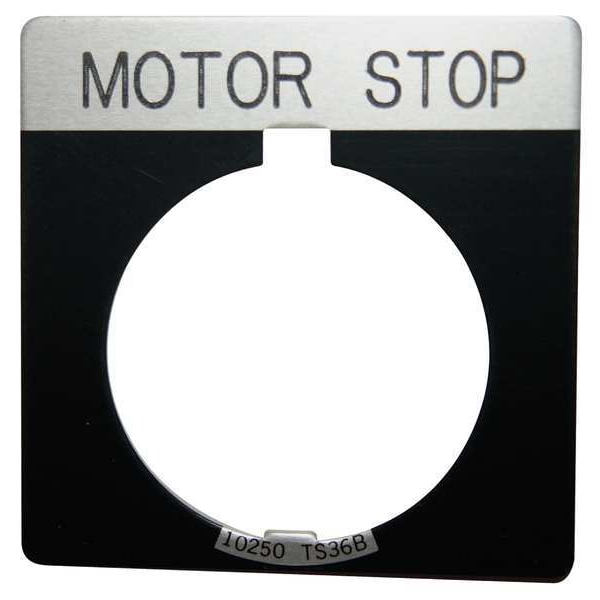 Placa Legendaria Eaton Cutler-Hammer, Cuadrada, para Detener Motor, Negra - 10250TS82