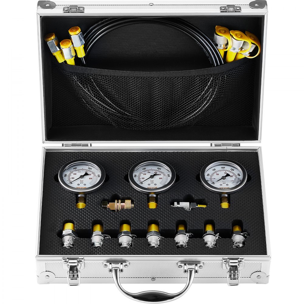 VEVOR Hydraulic Pressure Test Kit, 250/400/600bar, 3 Gauges 9 Test Couplings 3 Test Hoses, Excavator Hydraulic Test Gauge Set with Portable Carrying Case for Excavator Tractors Construction Machinery - JXYBZ3T9G000XHZ9IV0