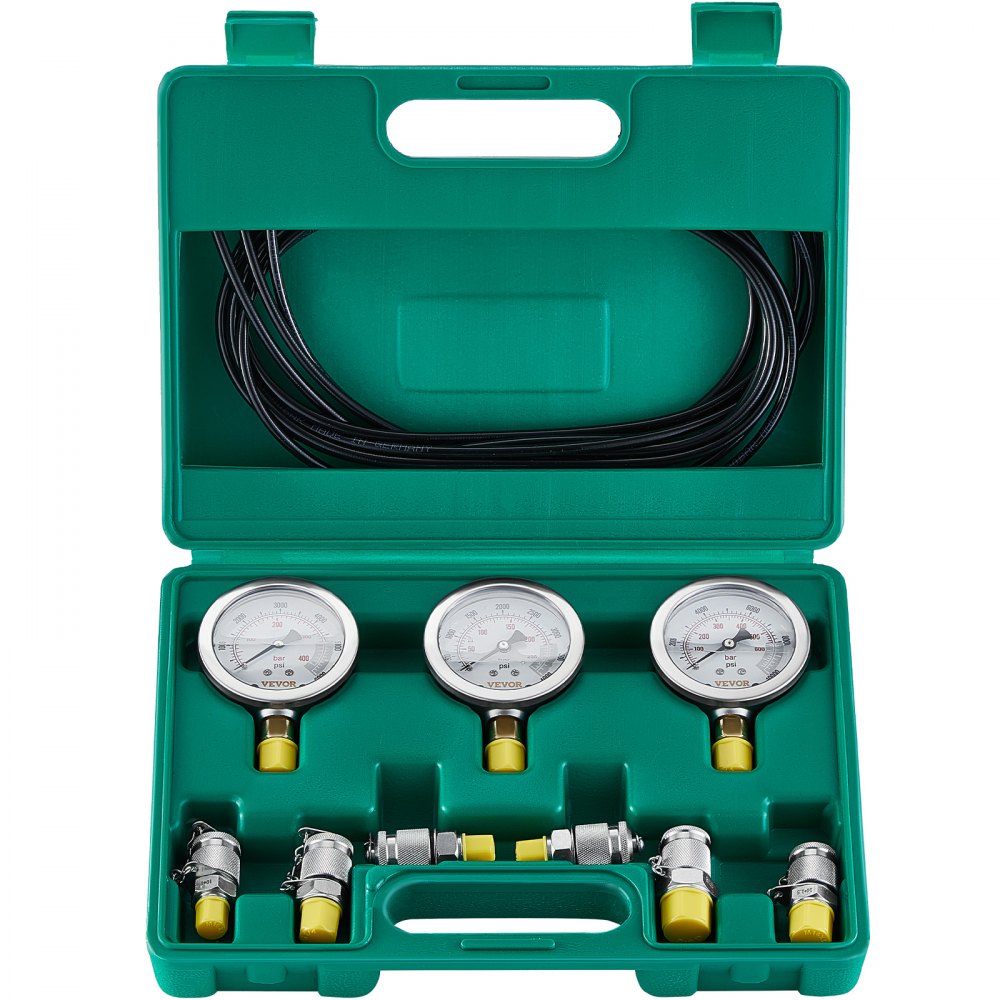 VEVOR Hydraulic Pressure Test Kit, 250/400/600bar, 3 Gauges 6 Test Couplings 3 Test Hoses, Excavator Hydraulic Test Gauge Set with Portable Carrying Case for Excavator Tractors Construction Machinery - JXYBZ3T6G0006OE70V0