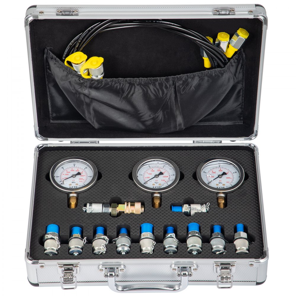 VEVOR Hydraulic Pressure Test Kit, 25/40/60Mpa/11Couplings, Excavator Parts Hydraulic Tester Coupling Hydraulic Pressure Gauge Kit for Excavator Construction Machinery - YLB11JTTZ00000001V0