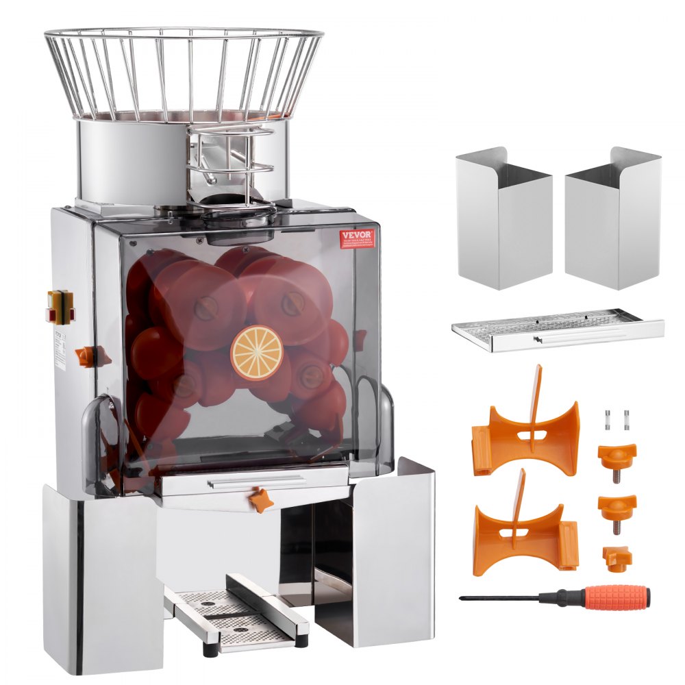 VEVOR Commercial Orange Juicer Machine, 120W Automatic Feeding Juice Extractor, Stainless Steel Juice Extractor for 25 Oranges Per Minute, with Pull-Out Filter Box, PC Cover, 2 Peel Collecting Buckets - TSZDJLCZJQZDD76GIV1