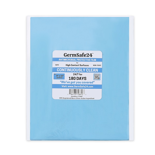 Germsafe24 Película Protectora Antimicrobiana de una Capa de 8"x10" Protege por 180 Días - Paquete de 10 - AFS-8x10-180