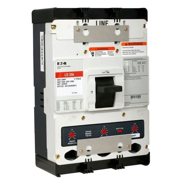 Eaton Molded Case Circuit Breaker, LD Series, 600A, 3 Pole, 600V AC, 65kA at 240V AC - LD3600