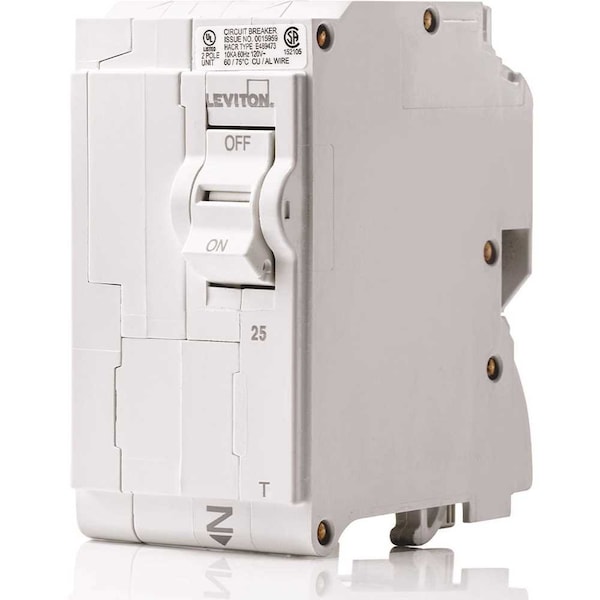 Leviton Circuit Breaker, 25A, 2 Pole, 120/240V AC - R00-LB225-0TR