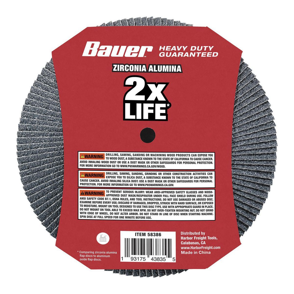 Bauer Disco de láminas Tipo 27 de grano 36, respaldo de plástico y grano de circonia de 7 in. x 5/8 in. con rosca UNC 11 - 58386.