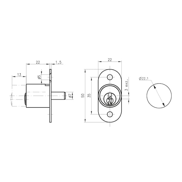 Richelieu 78 en 22 mm Cerradura de Botón para un Grosor Máximo de Panel de 78 in 22 mm Cromo - 369471140
