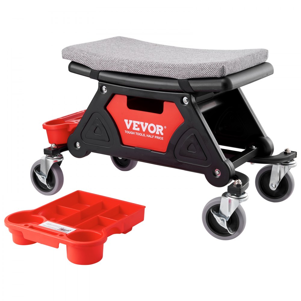 VEVOR Mechanics Stool, 300 LBS Capacity Rolling Mechanic Seat with 4" Wheels, with Three Slide Out Tool Trays and Drawer, Heavy Duty Roller Creeper Seat for Home Garage DIY Automotive - DSNHXCD300BYRE1RIV0