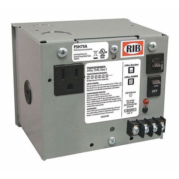 Functional Devices-Rib Enclosed Power Supply, 480/277/240/208/120V AC, 24V AC, 75VA - PSH75A