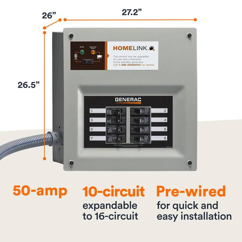 Generac Homelink 50 Amp Upgrade-Able Manual Transfer Switch Kit - 9855
