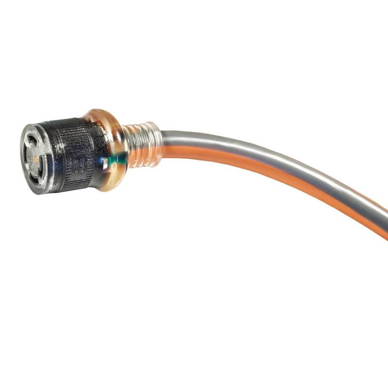 RIDGID 25 ft. 10/4 Heavy Duty Outdoor L14-30 Amp Generator Extension Cord with Lighted End, Orange/Grey - 69L14025RGD