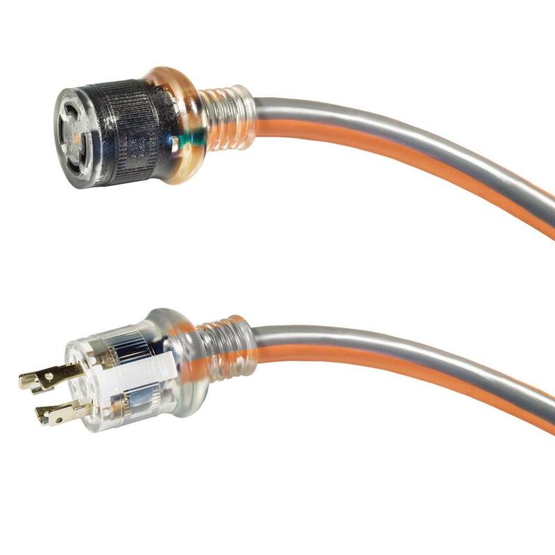 RIDGID 25 ft. 10/4 Heavy Duty Outdoor L14-30 Amp Generator Extension Cord with Lighted End, Orange/Grey - 69L14025RGD