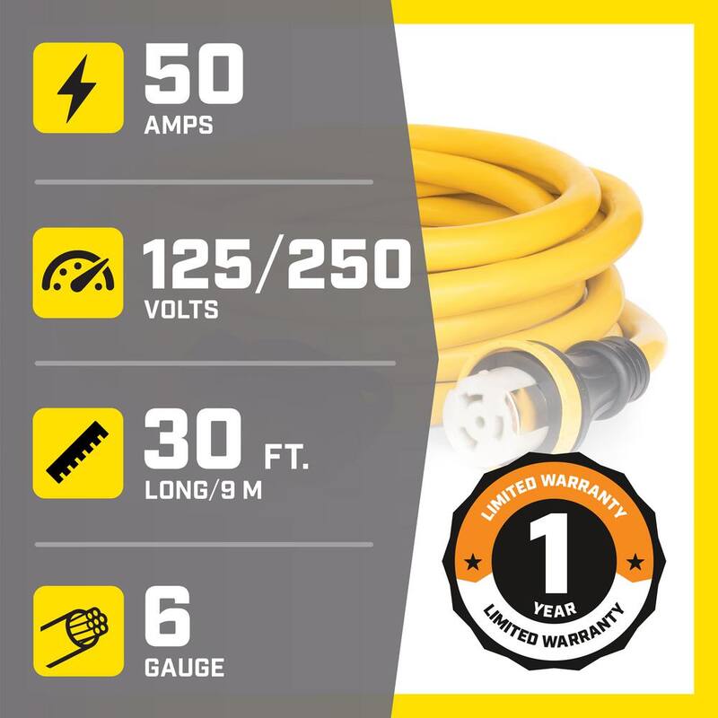 Champion Power Equipment 30-Ft. 50-Amp 125/250-Volt RV Generator Power Cord - 100828