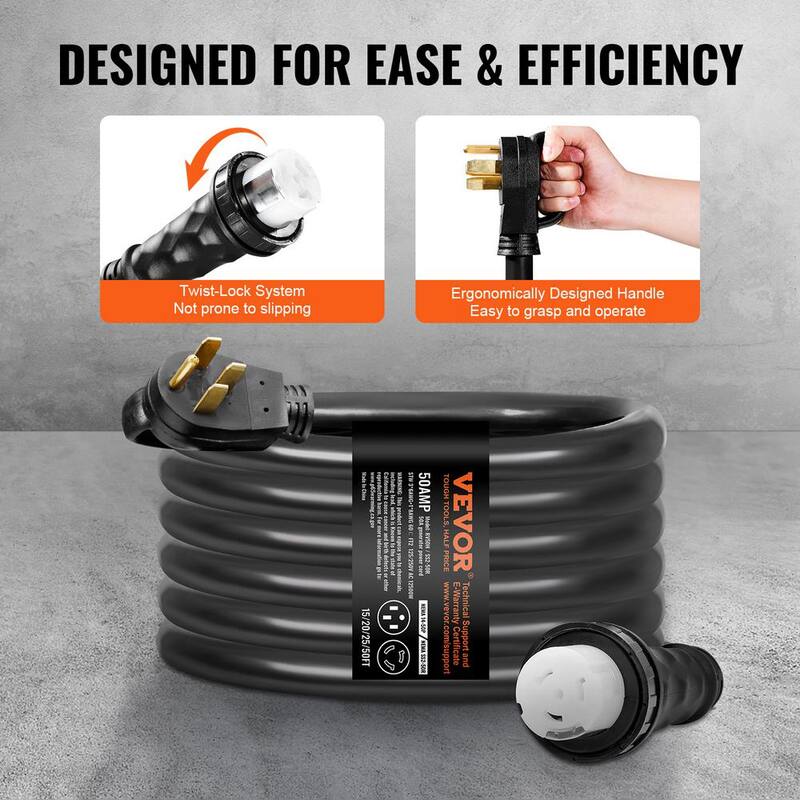 VEVOR 25 ft. 50 Amp 125-Volt Generator Extension Cord and Power Inlet Box Kit STW 6/3 plus 8/1 AWG Cord w/Twist Lock Connector - YZXYSRHTZ50AHEPYGV1