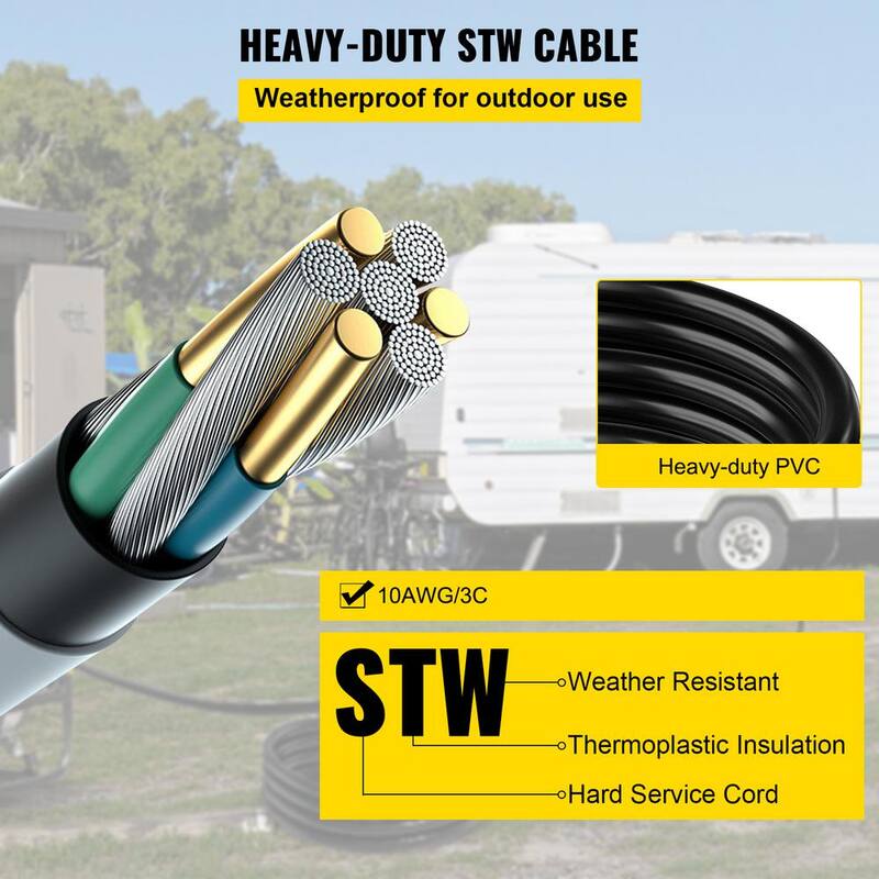 VEVOR 50 ft. Heavy-Duty Outdoor 30 Amp 250-Volt Power Extension Generator Extension Cord for Welding Machines ETL Approved - 50FT50ADHJYCX0001V0