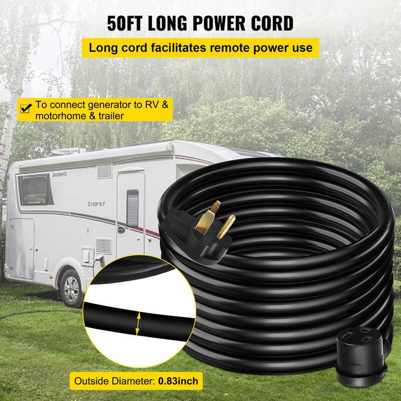 VEVOR 50 ft. Heavy-Duty Outdoor 30 Amp 250-Volt Power Extension Generator Extension Cord for Welding Machines ETL Approved - 50FT50ADHJYCX0001V0