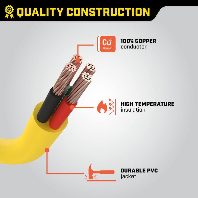 Champion Power Equipment 25 ft. NEMA L14-30P to 4x 5-20R Generator Cord in Yellow - 48043