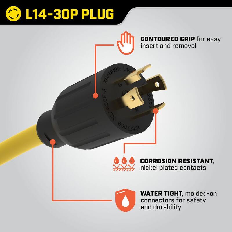 Champion Power Equipment 25 ft. NEMA L14-30P to 4x 5-20R Generator Cord in Yellow - 48043