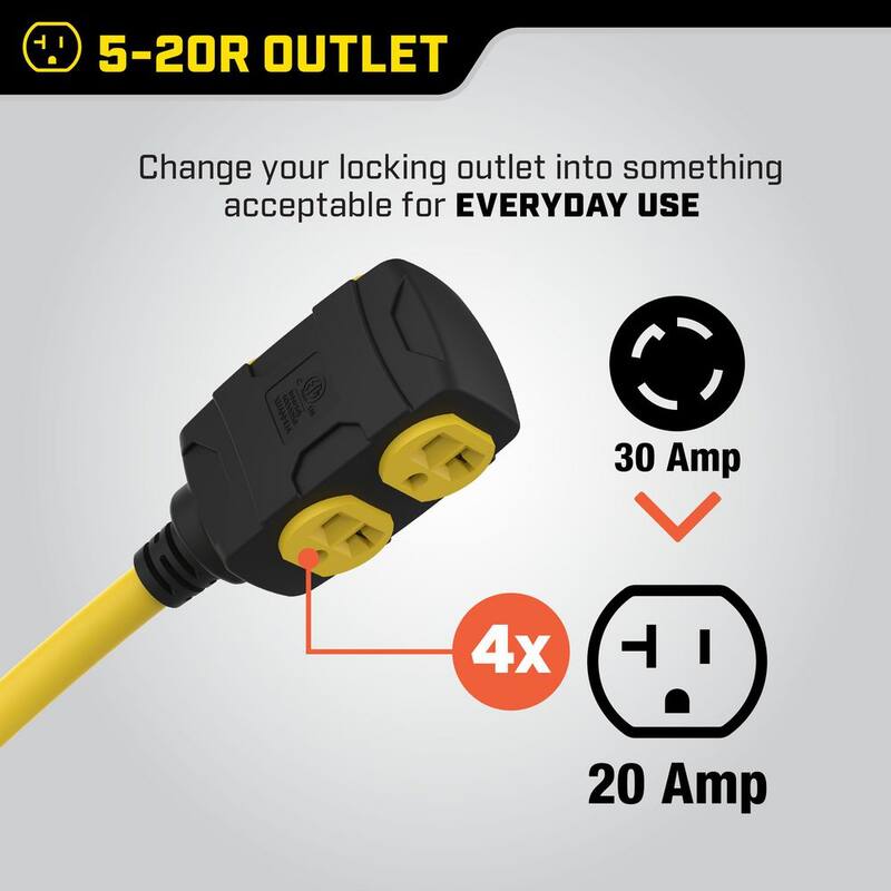 Champion Power Equipment 25 ft. NEMA L14-30P to 4x 5-20R Generator Cord in Yellow - 48043