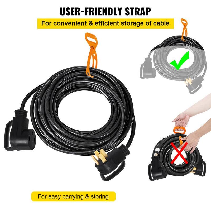 VEVOR 36 ft. 50 Amp Generator Power Cord 6/3 and 8/1 AWG Copper Wire Extension Cord with Handles for RV Trailer Camper - HJLJQ36FT50A6HRVXV1