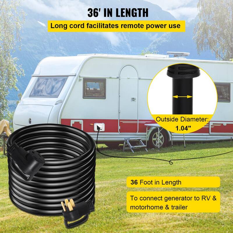 VEVOR 36 ft. 50 Amp Generator Power Cord 6/3 and 8/1 AWG Copper Wire Extension Cord with Handles for RV Trailer Camper - HJLJQ36FT50A6HRVXV1