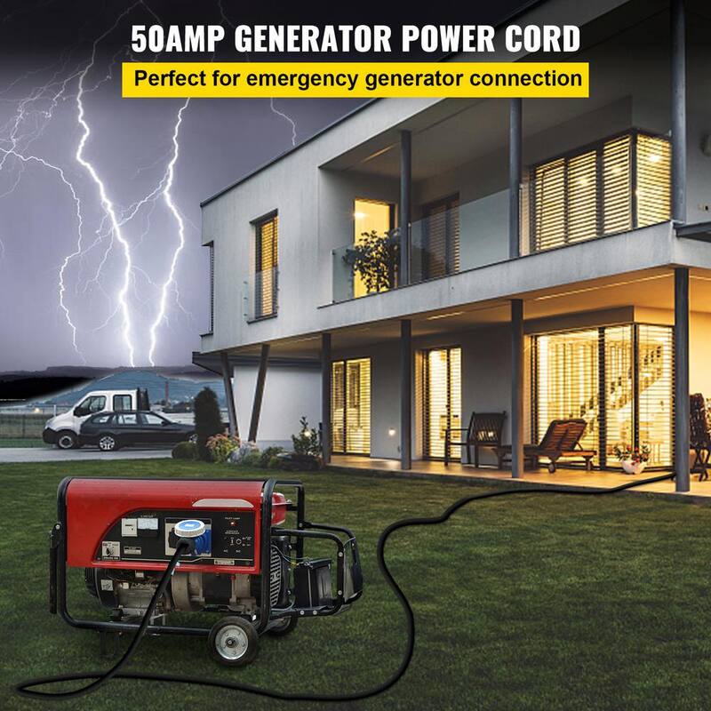 VEVOR 36 ft. 50 Amp Generator Power Cord 6/3 and 8/1 AWG Copper Wire Extension Cord with Handles for RV Trailer Camper - HJLJQ36FT50A6HRVXV1
