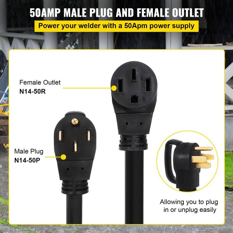 VEVOR 36 ft. 50 Amp Generator Power Cord 6/3 and 8/1 AWG Copper Wire Extension Cord with Handles for RV Trailer Camper - HJLJQ36FT50A6HRVXV1