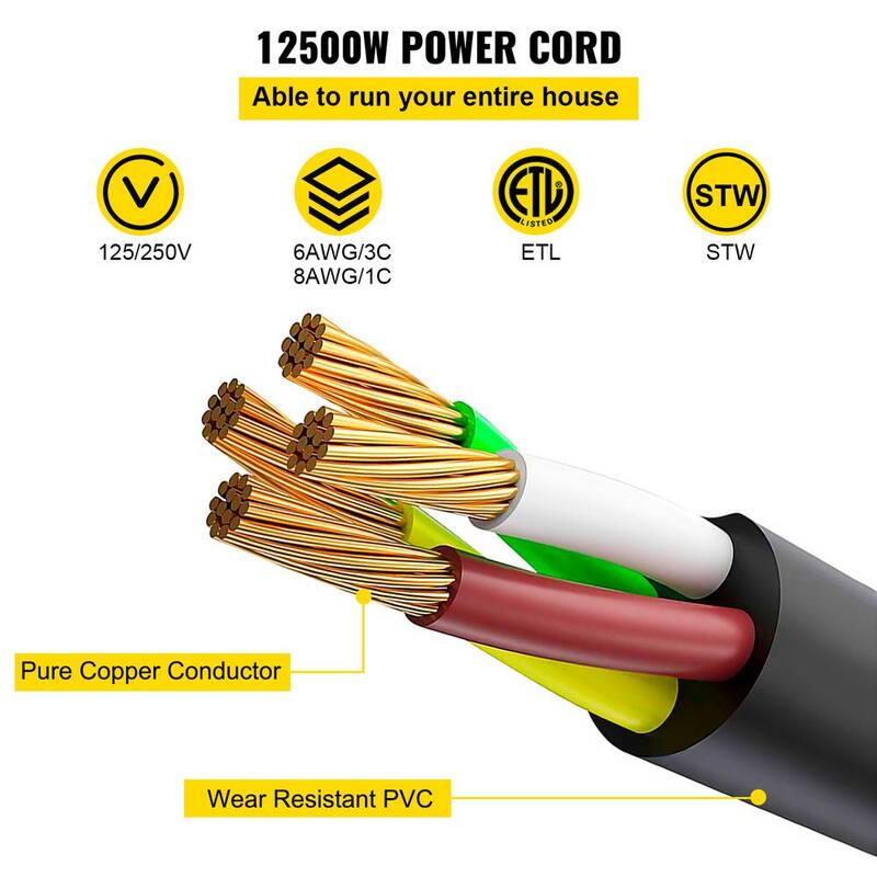 VEVOR 36 ft. 50 Amp Generator Power Cord 6/3 and 8/1 AWG Copper Wire Extension Cord with Handles for RV Trailer Camper - HJLJQ36FT50A6HRVXV1
