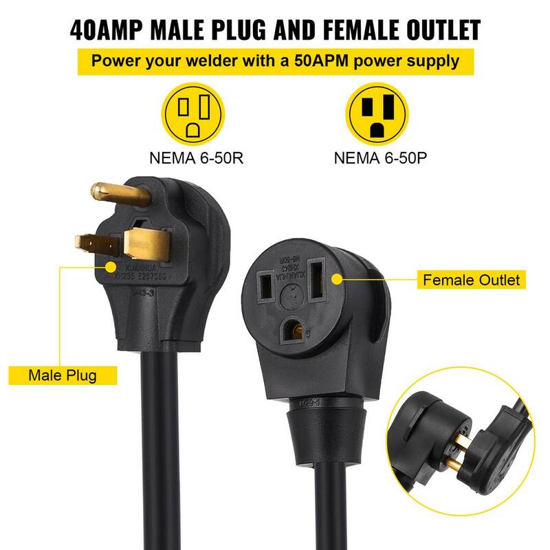 VEVOR Welder Extension Cord 40 Amp 25 ft. 250 Volt Welding Power Cord with NEMA 6-50 Plug 8 Wire Gauge 3 Prong - HJLJQ8-3-25FTYCX1V1
