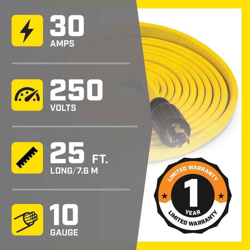 Champion Power Equipment 25 ft. 30 Amp 125/250-Volt Duplex-Style Flat Generator Extension Cord - 100439