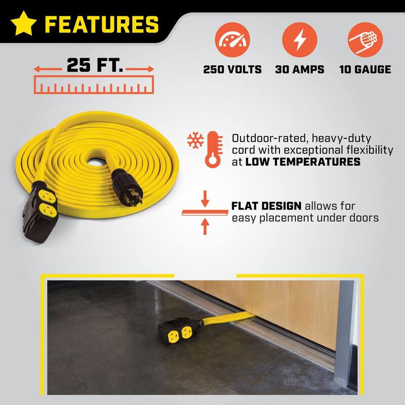 Champion Power Equipment 25 ft. 30 Amp 125/250-Volt Duplex-Style Flat Generator Extension Cord - 100439