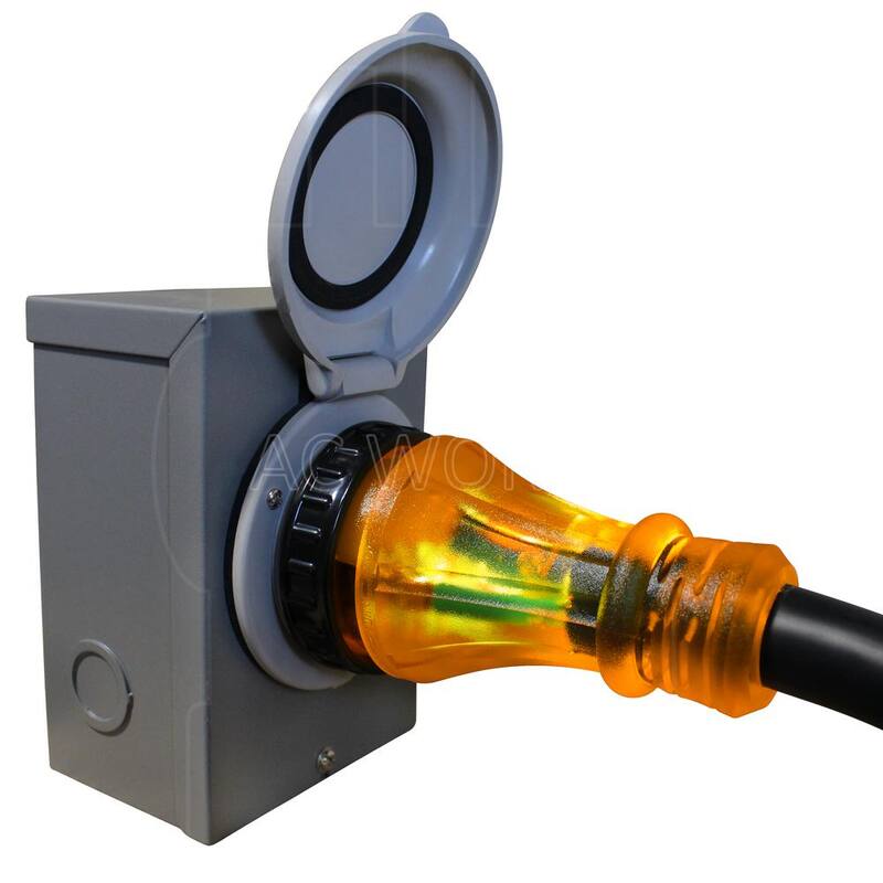 AC WORKS 25 ft. Generator L14-30P 30 Amp 4-Prong Plug to 50 Amp RV/Marine Power Inlet Adapter Cord - L1430M50-025E