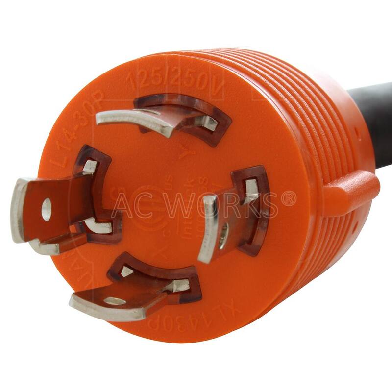 AC WORKS 25 ft. Generator L14-30P 30 Amp 4-Prong Plug to 50 Amp RV/Marine Power Inlet Adapter Cord - L1430M50-025E